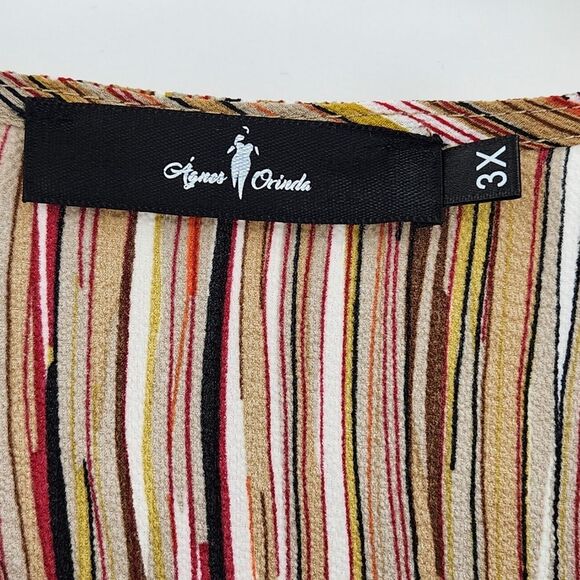 Agnes Orinda Dress Plus Size 3X Colorful Stripes Ruffle Boho Office Work Career - Picture 4 of 9